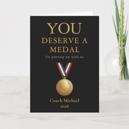 You Deserve a Medal Funny Coach Elegant Black Team Dankeskarte (Vorderseite)