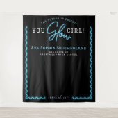 You Glow Girl Script Blue Neon Graduation Party Wandteppich (Vorderseite)