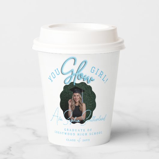 You Glow Girl Wavy Blue Neon Abschluss Foto Pappbecher (Vorderseite)