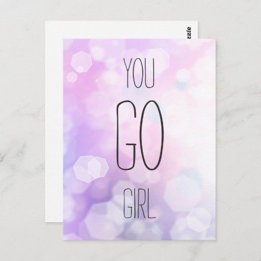 You Go Girl - Lila Bokeh Inspiration Zitat Postkarte (Vorne/Hinten)