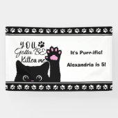 You Gotta Be Kitten Me Funny Cat Pattern Birthday Banner (Horizontal)