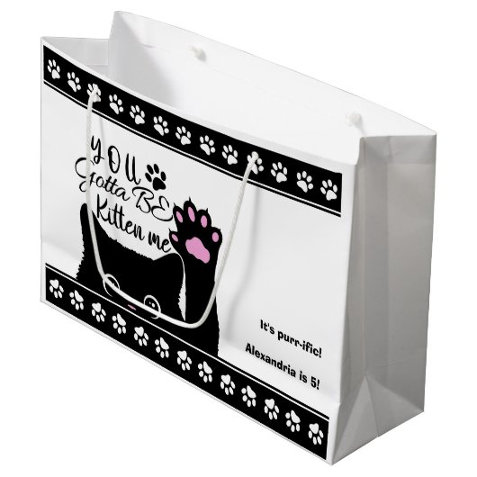 You Gotta Be Kitten Me Funny Cat Pattern Birthday Große Geschenktüte (Vorderseite Schrägansicht)