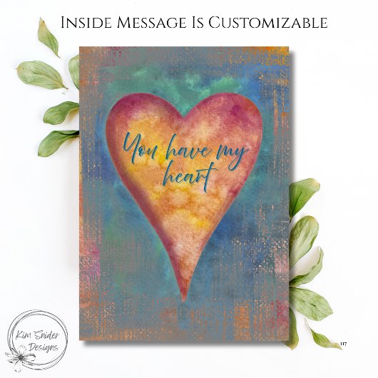 You Have My Heart Watercolor Valentine's Day Card Karte