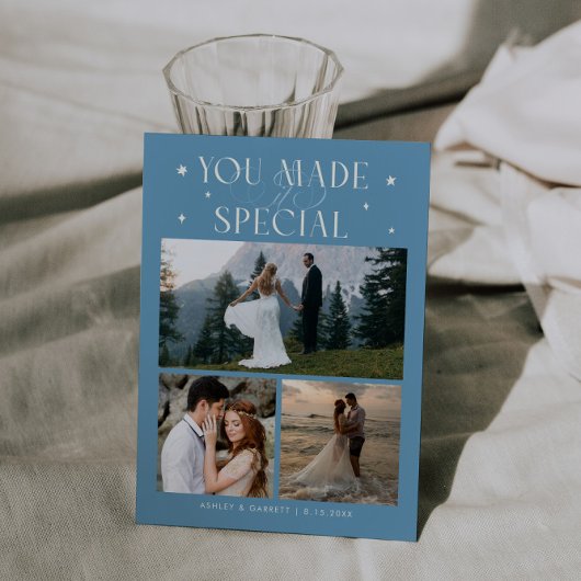 You Made It Special Wedding Photo Denim Blue Dankeskarte