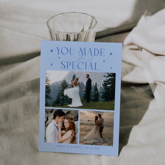 You Made It Special Wedding Photo Icy Blue Dankeskarte