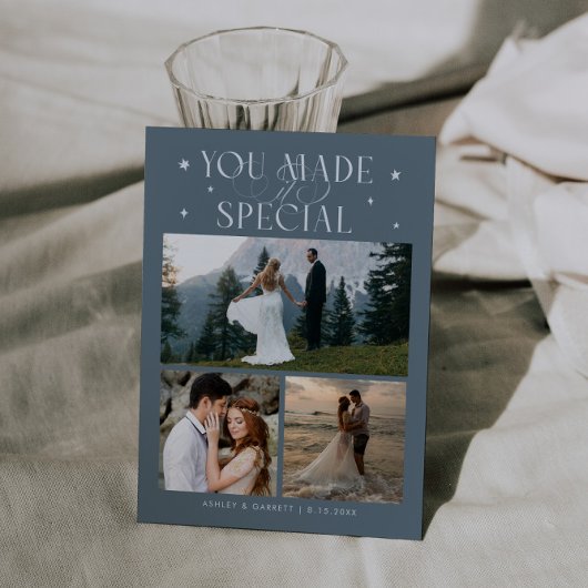 You Made It Special Wedding Photo Slate Blue Dankeskarte