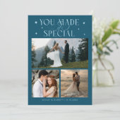 You Made It Special Wedding Photo Teal Dankeskarte (Stehend Vorderseite)