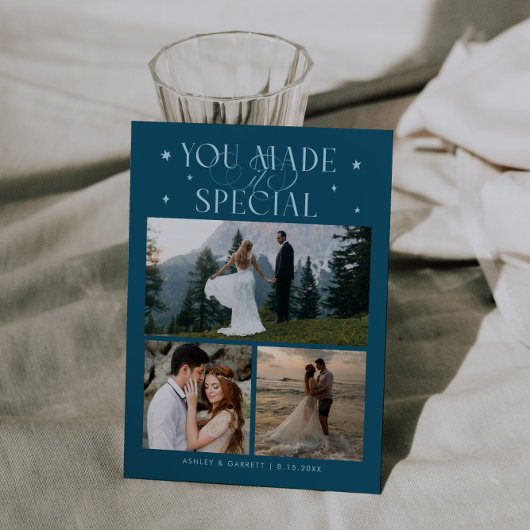 You Made It Special Wedding Photo Teal Dankeskarte
