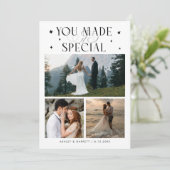 You Made It Special Wedding Photo White Dankeskarte (Stehend Vorderseite)