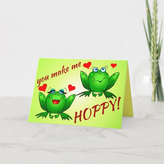 You Make Me Hoppy Cute Fun Romantic Frogs in Love Karte (Vorderseite)