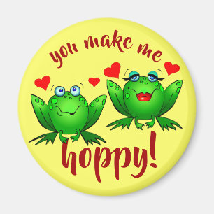 You Make Me Hoppy Cute Fun Romantic Frogs in Love Magnet