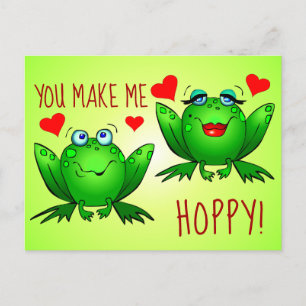 You Make Me Hoppy Cute Fun Romantic Frogs in Love Postkarte