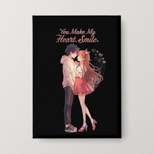 You Make My Heart Smile Anime Couple T-Shirt Button (Vorderseite)