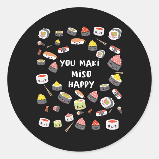 You Maki Miso Happy Sushi Japan Nigiri Fisch Runder Aufkleber (Vorderseite)