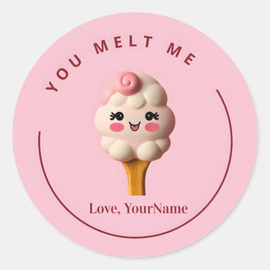 You Melt Me Cute Ice Cream Valentine Sticker (Vorderseite)