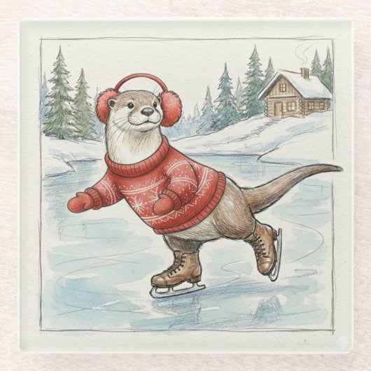 You Otter Be Skating, Glass Coaster Glasuntersetzer (Vorderseite)