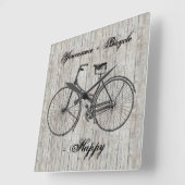 You Plus Bicycle Equals Happy Antique Wooden Plank Quadratische Wanduhr (Winkel)