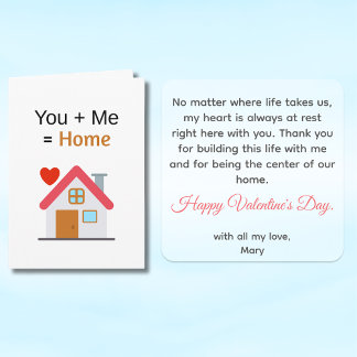 You Plus Me Equals Home Valentine's Day  Karte