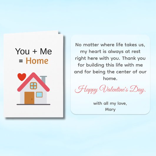 You Plus Me Equals Home Valentine's Day Karte