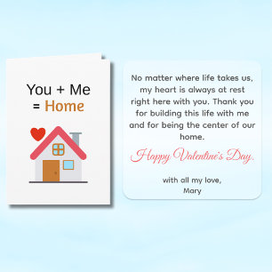 You Plus Me Equals Home Valentinstag  Karte