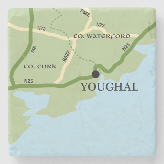 Youghal Landkreis Cork Ireland Road Map Steinuntersetzer (Vorderseite)