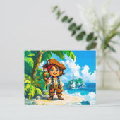 Young Adventurer auf Schatzinsel mit Papagei Postkarte (Stehend Vorderseite)