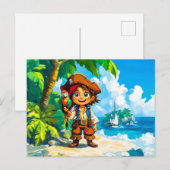Young Adventurer auf Schatzinsel mit Papagei Postkarte (Vorne/Hinten)