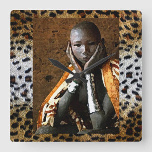Young African Boy Quadratische Wanduhr