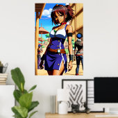 Young African Lady blue white dress | Art der AI Poster (Heimbüro)