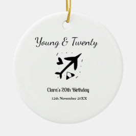 Young and twenty adventure happy birthday add name keramik ornament