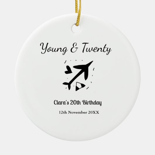 Young and twenty adventure happy birthday add name keramik ornament (Vorne)