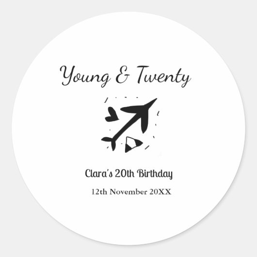 Young and twenty adventure happy birthday add name runder aufkleber (Vorderseite)
