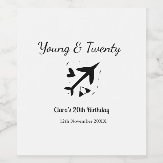 Young and twenty adventure happy birthday add name weinetikett (Einzelnes Label)