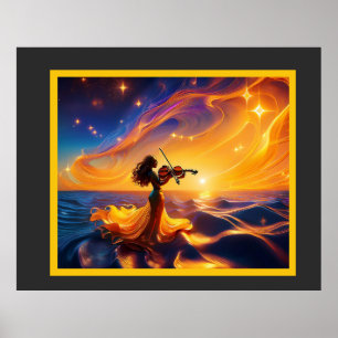 Young Asian Girl Playing Violine Surreal Scene Poster