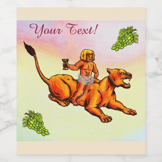 Young Bacchus reitet eine Löwe und grüne Trauben Weinetikett (Einzelnes Label)