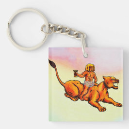 Young Bacchus reitet eine Löwe und trinkt Wein Schlüsselanhänger