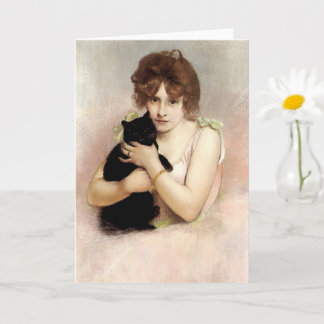 Young Ballerina Holding Black Cat Carrier-Belleuse Karte