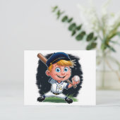 Young Baseball Player Cartoon Postkarte (Stehend Vorderseite)