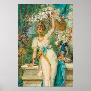 Young Beauty with Floral Tendrils by Hans Zatzka Poster