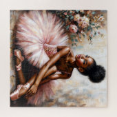 Young Black Ballerina in Pink Tutu & Pointe Shoes Puzzle (Horizontal)