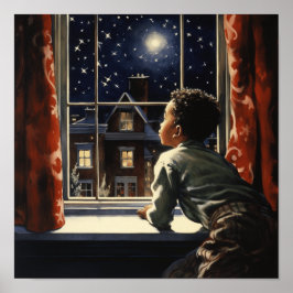 Young Black Boy at Window - Christmas Night Wonder Poster