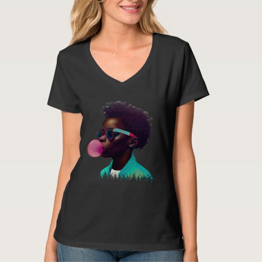 Young Black Boy Joy Bubble Gum Fun African Melanin T-Shirt (Vorderseite)