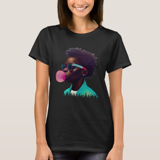 Young Black Boy Joy Bubble Gum Fun African Melanin T-Shirt (Vorderseite)