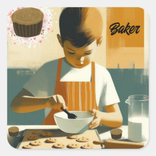 Young Boy Cookie Baker Quadratischer Aufkleber