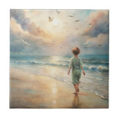Young Boy on Beach Fliese (Vorderseite)