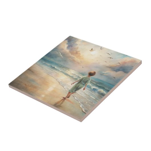 Young Boy on Beach Fliese (Seite)