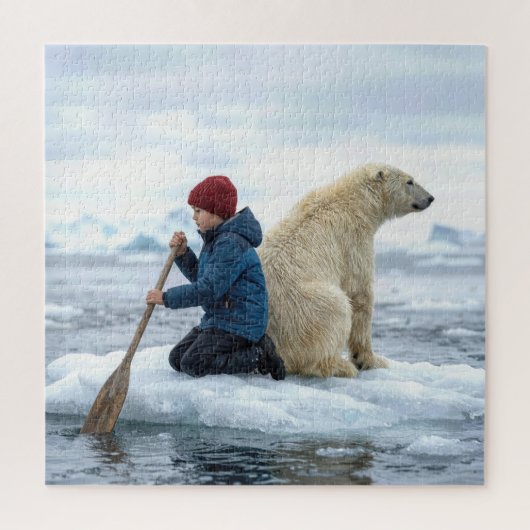 Young Boy on Ice Rescuing a Polar Bear Puzzle (Vertikal)