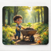 Young Boy Pushing a Wheelbarrow Mousepad (Vorne)