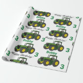 Young Boys Green Tractor Name n Age Birthday Geschenkpapier (Ungerollt)