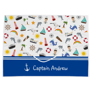 Young Boy's Mit Monogramm Captain Sailboat Große Geschenktüte